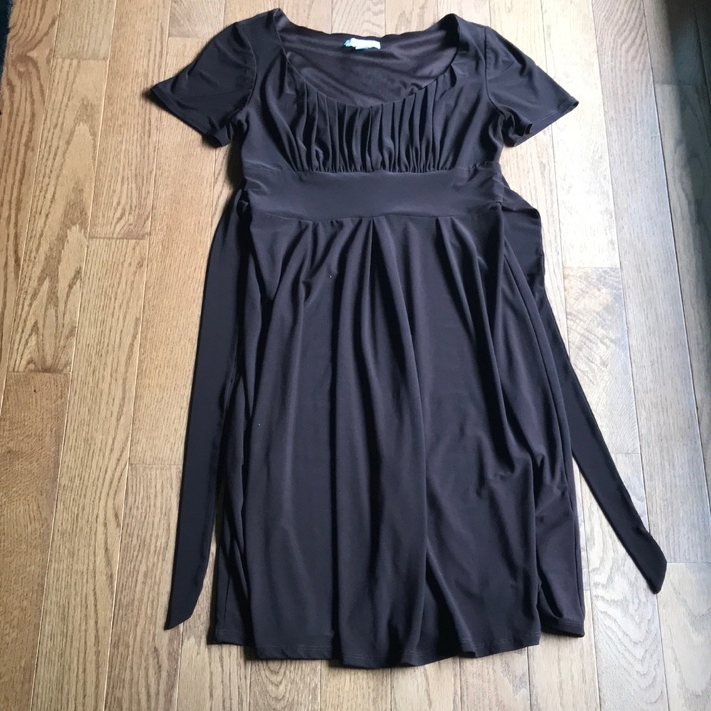 Dressbarn brown scoop-neck tie-back midi dress